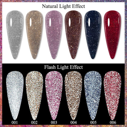 MIZHSE Reflective Glitter Gel Nail Polish Set 6pcs 10ml Gel Soak Off
