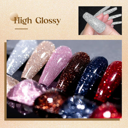 MIZHSE Reflective Glitter Gel Nail Polish Set 6pcs 10ml Gel Soak Off