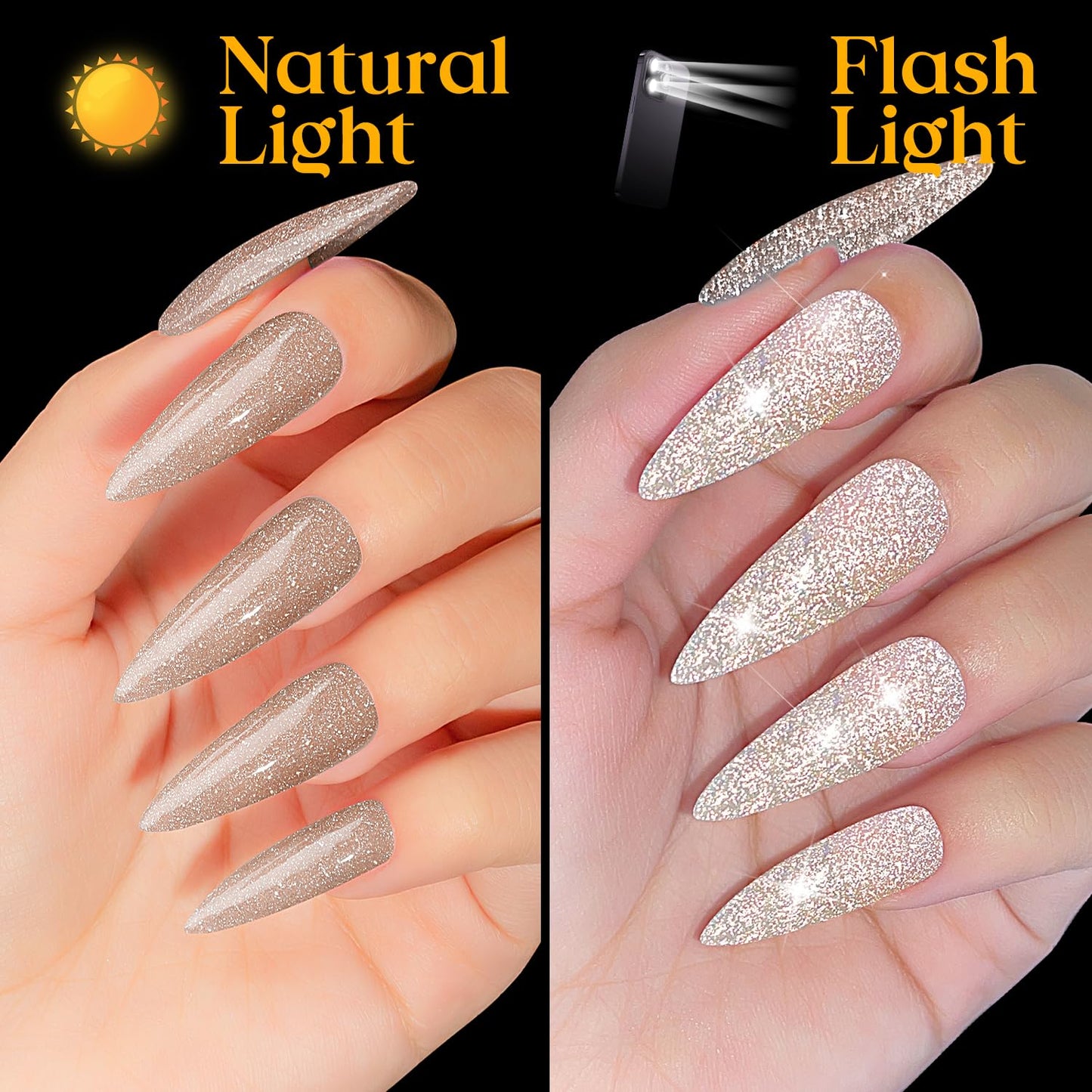 MIZHSE Reflective Glitter Gel Nail Polish Set 6pcs 10ml Gel Soak Off