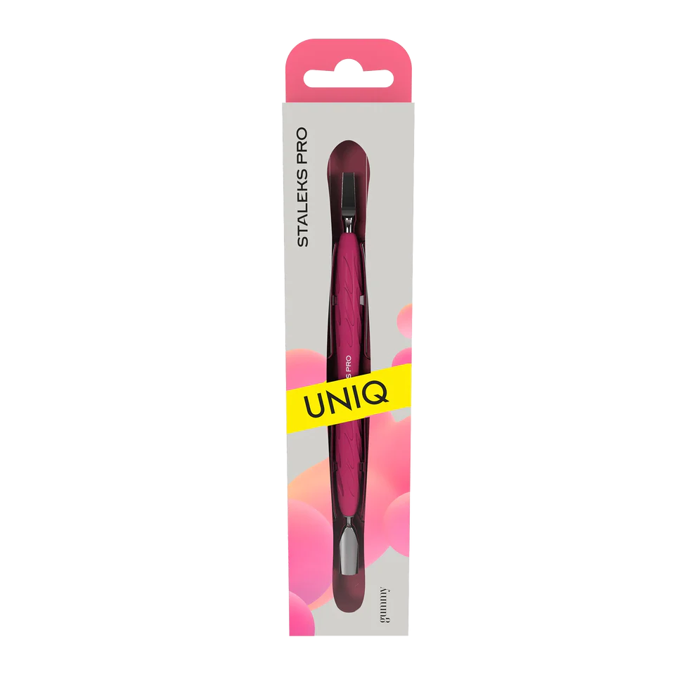 Staleks Manicure Pusher With Silicone Handle "Gummy" UNIQ 10 TYPE 5 (Narrow Rounded Pusher + Wide Blade) PQ-10/5